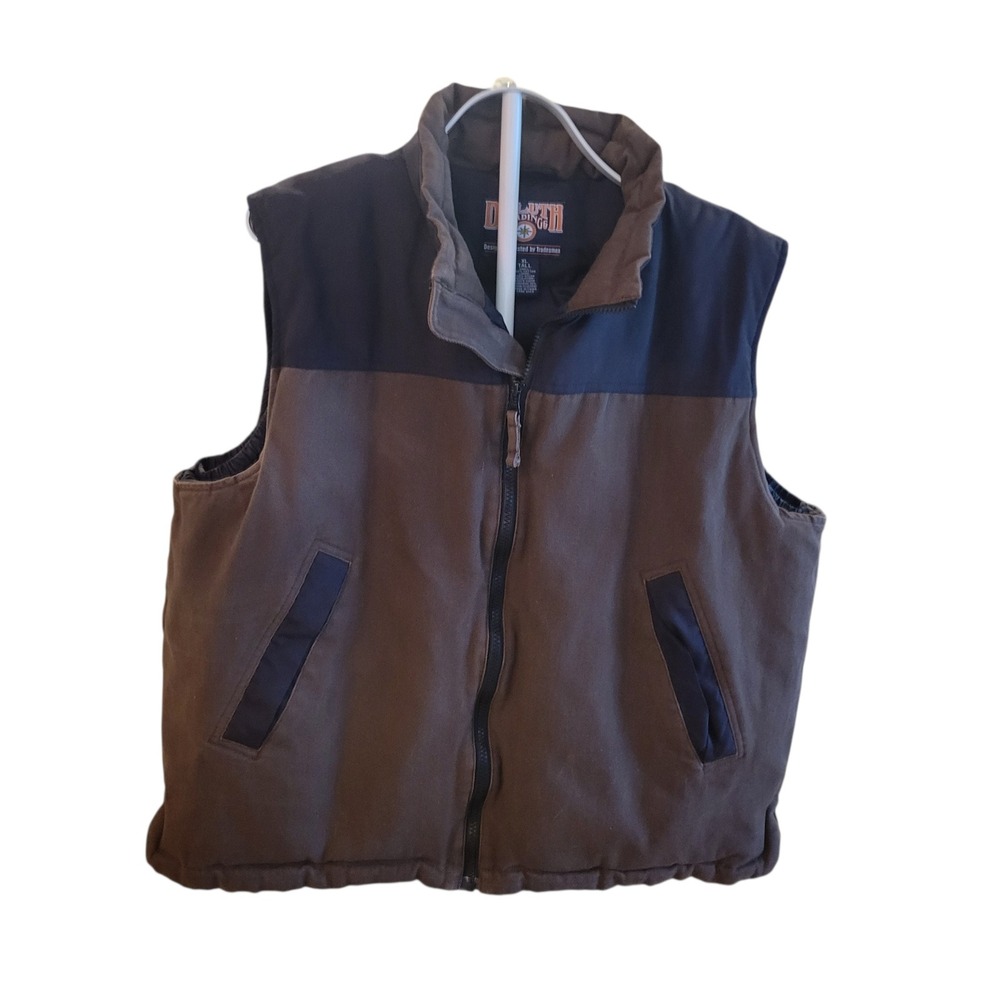 Duluth Trading Vest Mens XL Tall Brown Black Goose Down Canvas Workwear